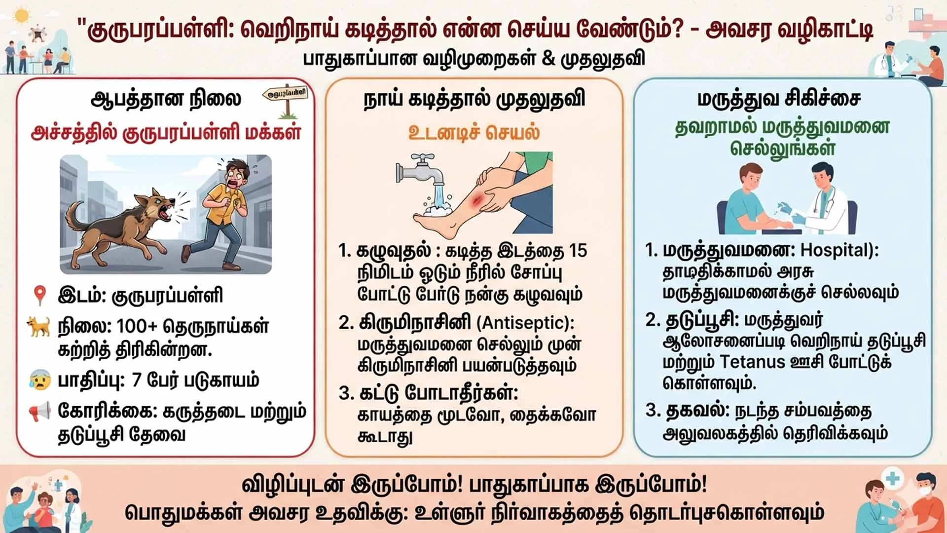 குருபரப்பள்ளியில் வெறிநாய் கடித்து 7 பேர் மருத்துவமனையில் அனுமதி: மக்கள் அச்சம்!